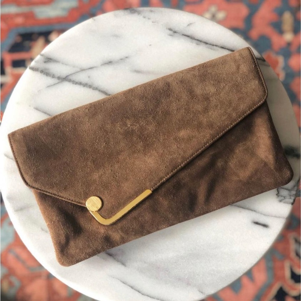1980s Vintage Asymmetric Brown Suede Clutch